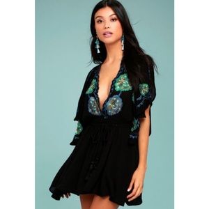 Free people tunic dress with green/blue embroidery